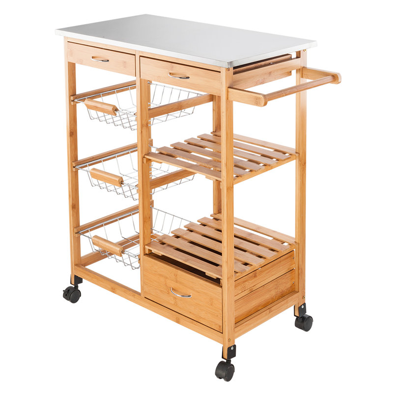 Prep & Savour Rolling Kitchen Cart with Stainless Steel Top & Reviews